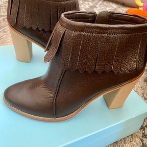 Antonio Melani Brown Leather Fringe Booties
